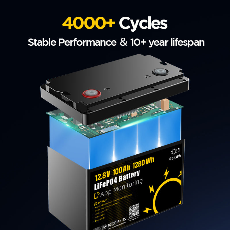 GoKWh 12V 100Ah Group 24 Bluetooth LiFePO4 Battery