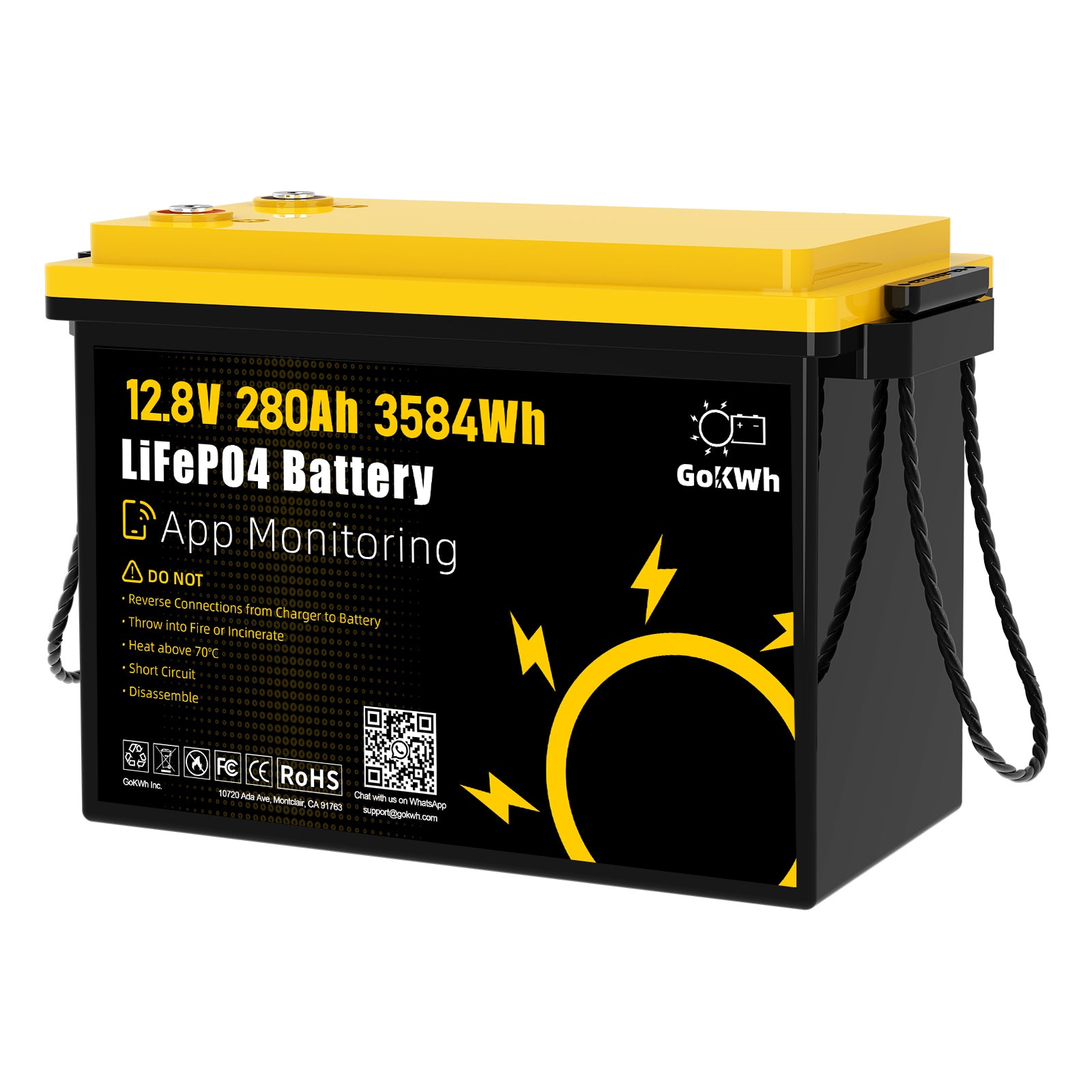 GoKWh 12V 280Ah LiFePO4 Smart Battery Build in 200A BMS