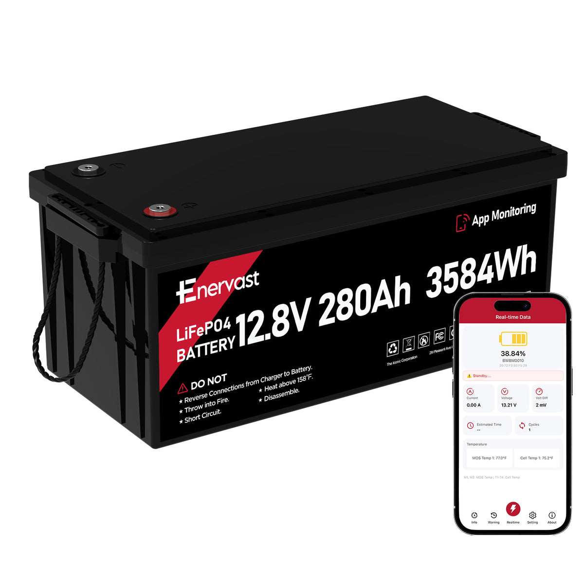 Enervast 12V 280Ah LiFePO4 Lithium Battery