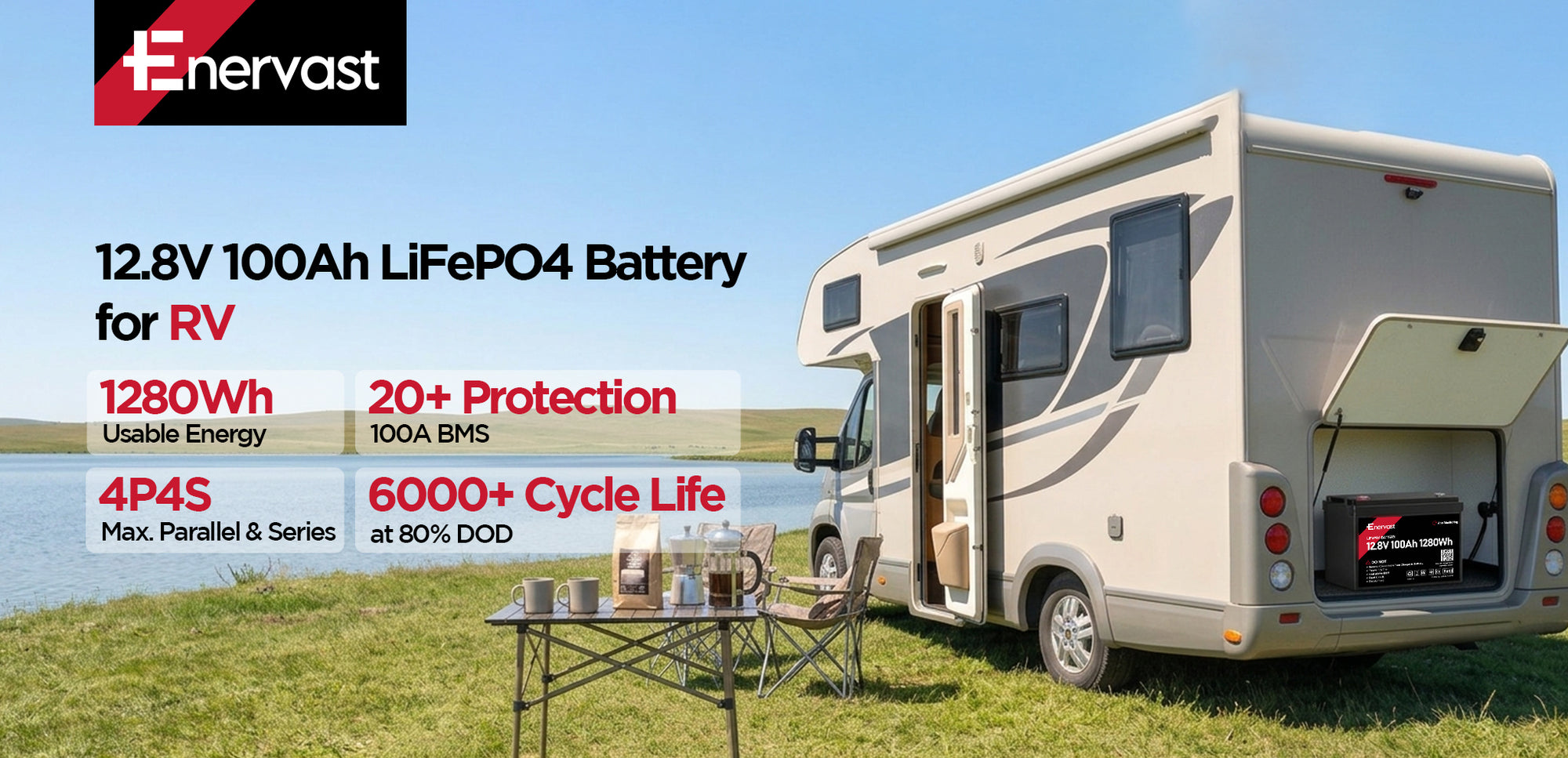 12V 100Ah LiFePO4 marine battery with 1280Wh deep-cycle power for trolling motors and marine electronics