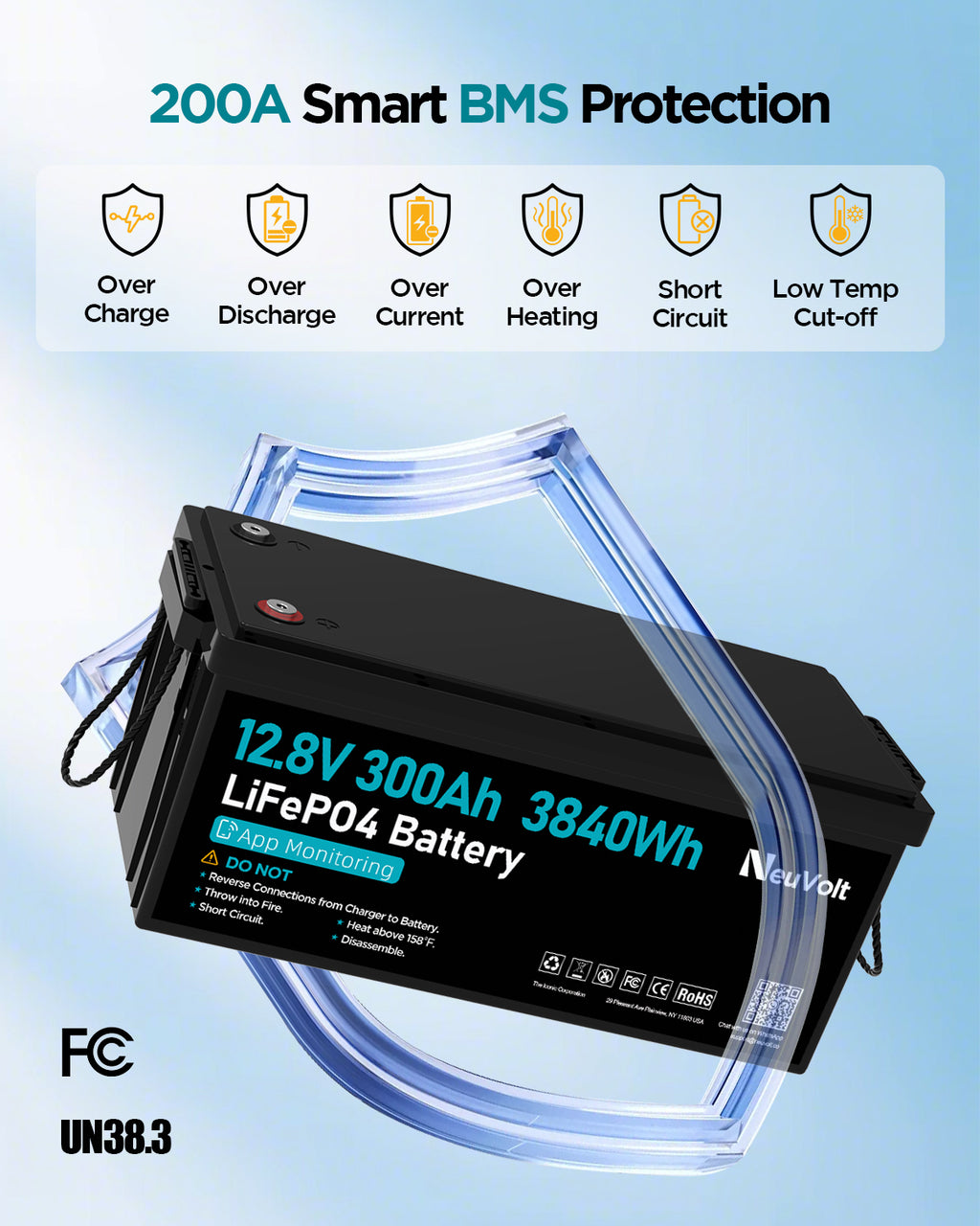 NeuVolt 12V 300Ah Lithium LiFePO4 battery