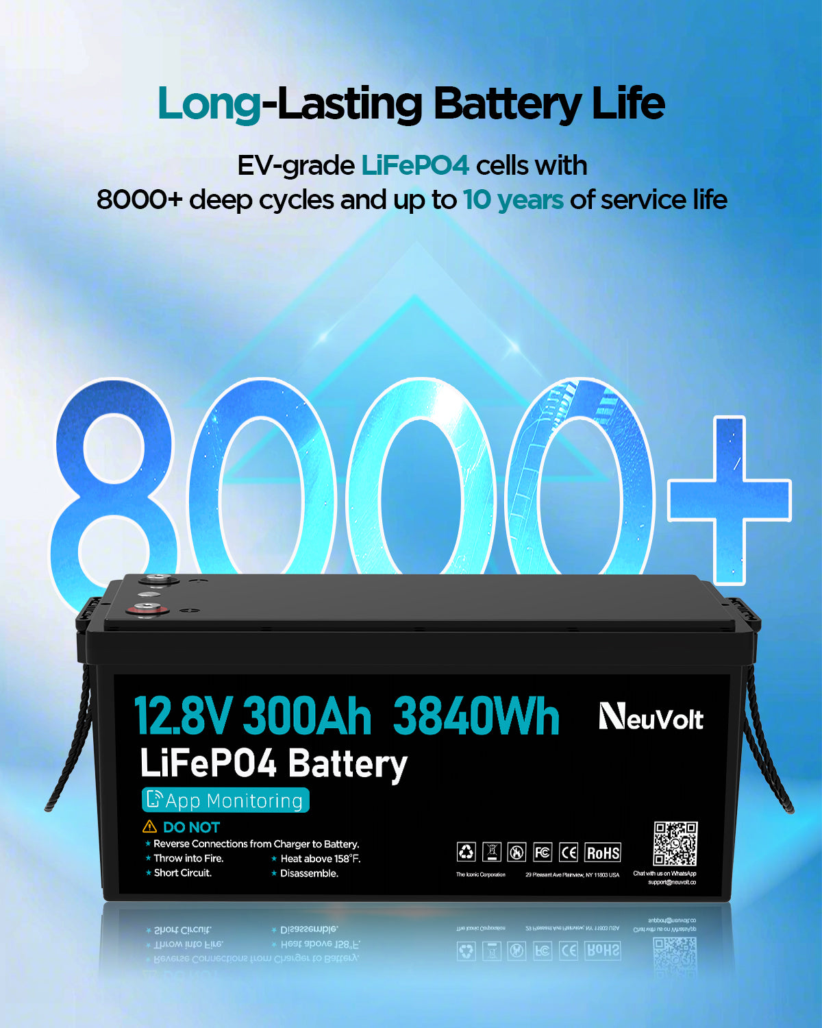 NeuVolt 12V 300Ah Lithium LiFePO4 battery