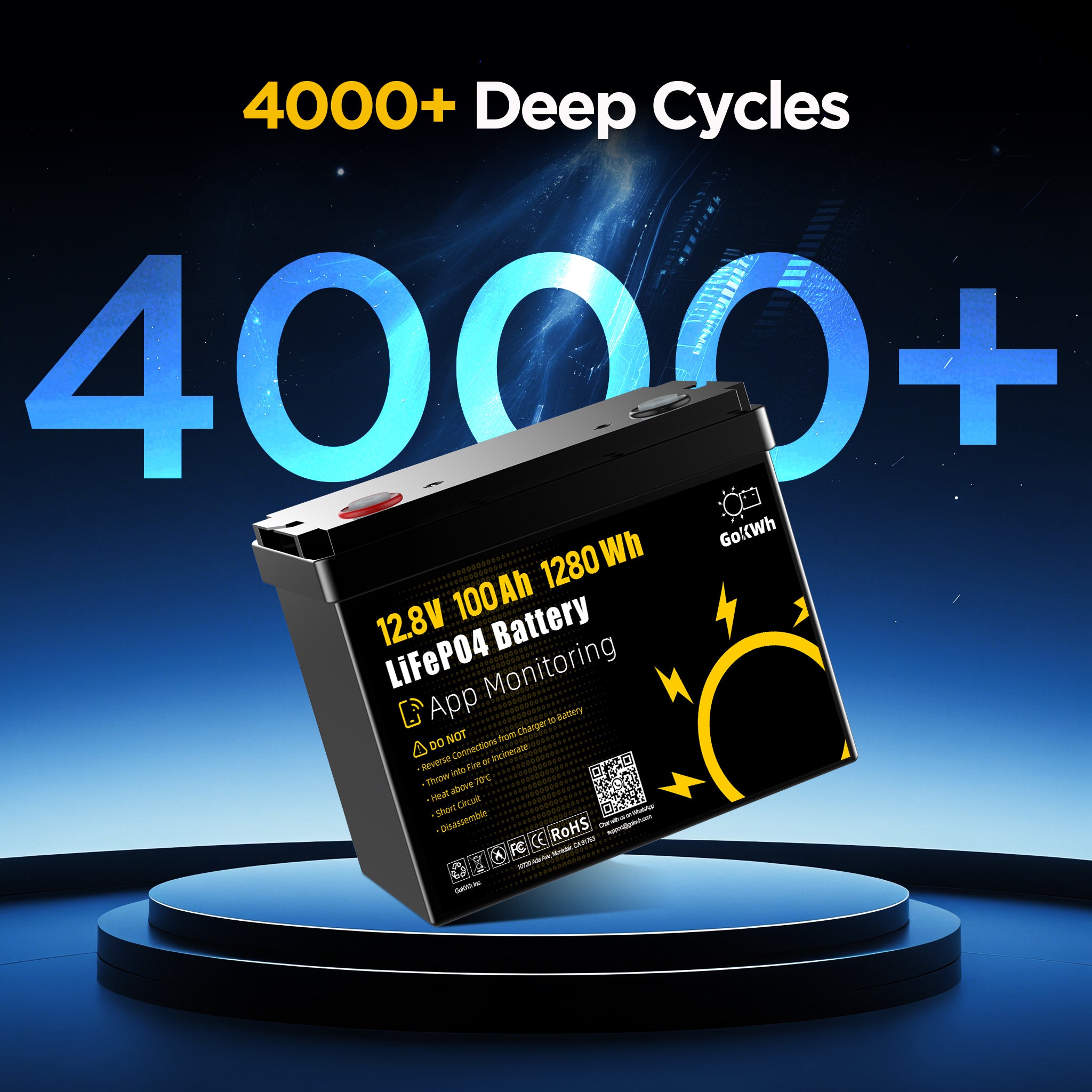 12V 100Ah LiFePO4 Deep Cycle Battery with Bluetooth App Monitoring