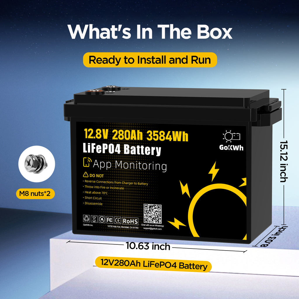 12V 280Ah LiFePO4 Deep Cycle Battery  with 200A BMS