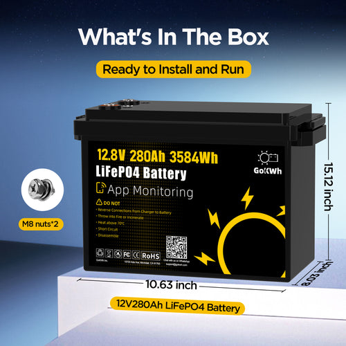 12V 280Ah LiFePO4 Deep Cycle Battery  with 200A BMS