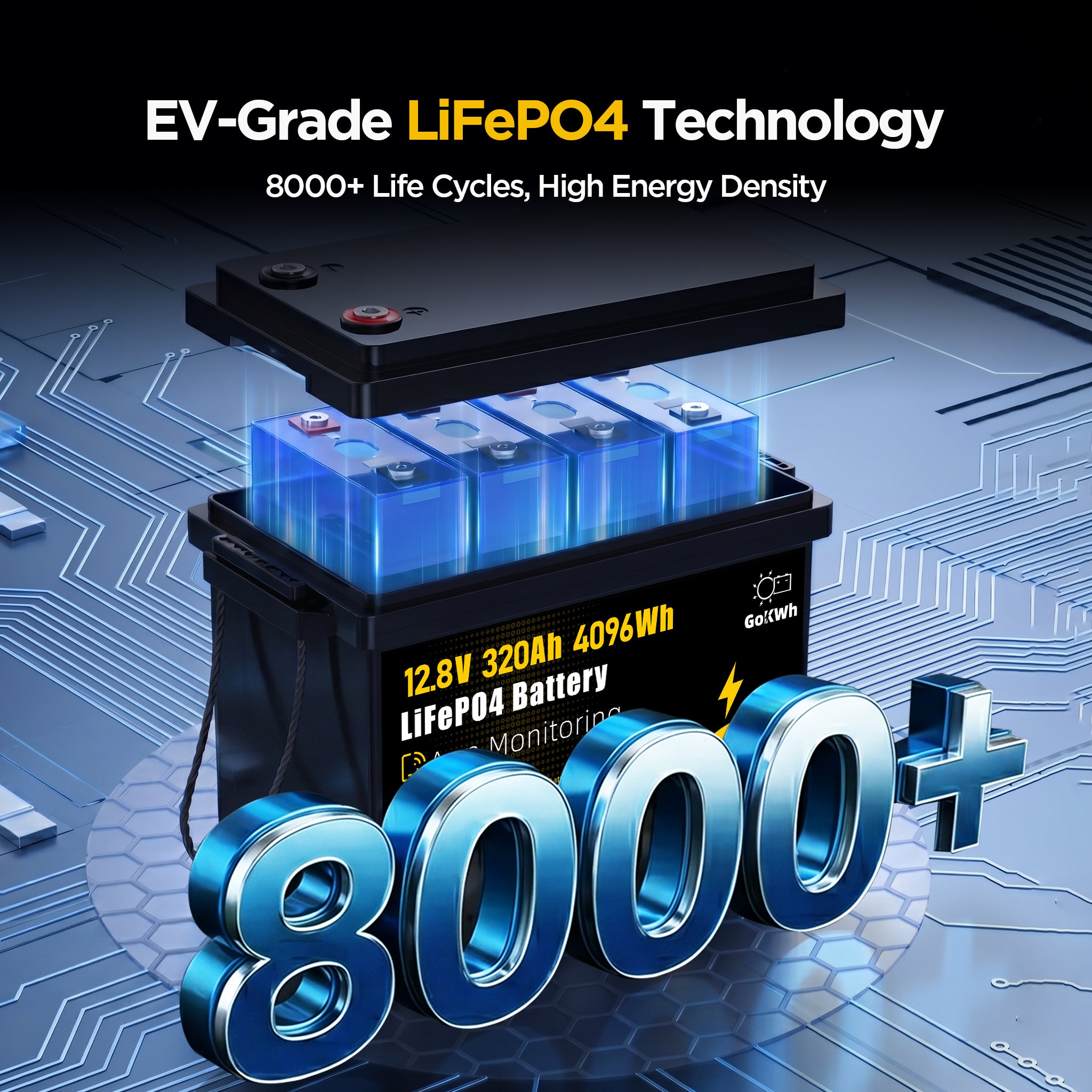 12V 320Ah Built in 200A Bluetooth BMS LiFePO4 Battery