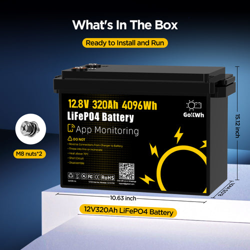 12V 320Ah Built in 200A Bluetooth BMS LiFePO4 Battery